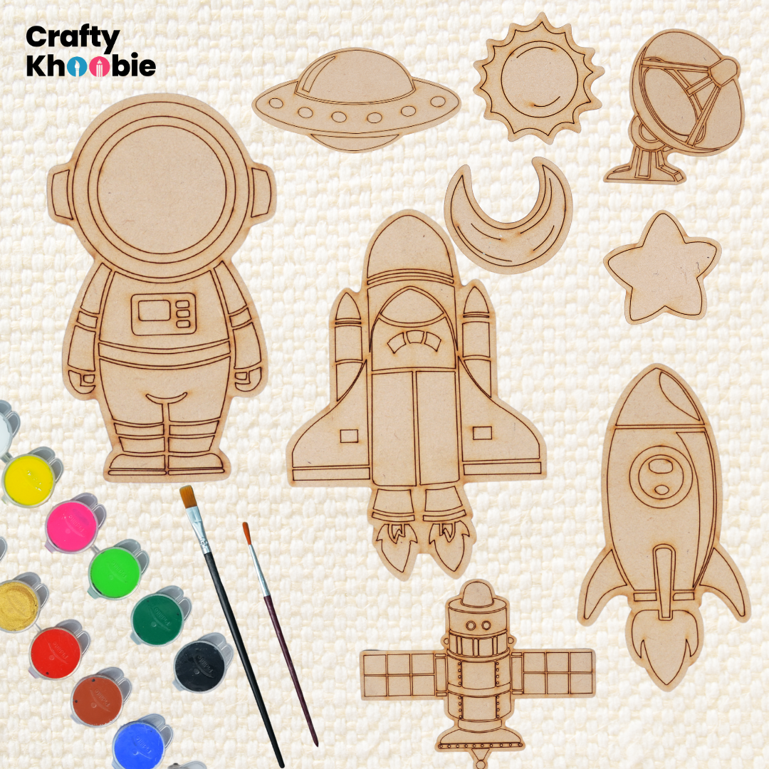 Crafty Khoobie DIY Wood Paint Set for Kids | Space Astronaut Painting Kit,10 Pices