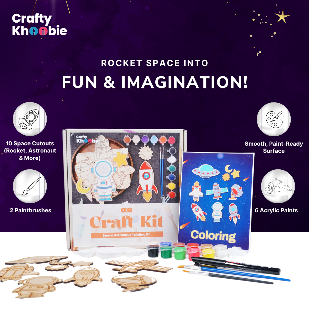 Crafty Khoobie DIY Wood Paint Set for Kids | Space Astronaut Painting Kit,10 Pices