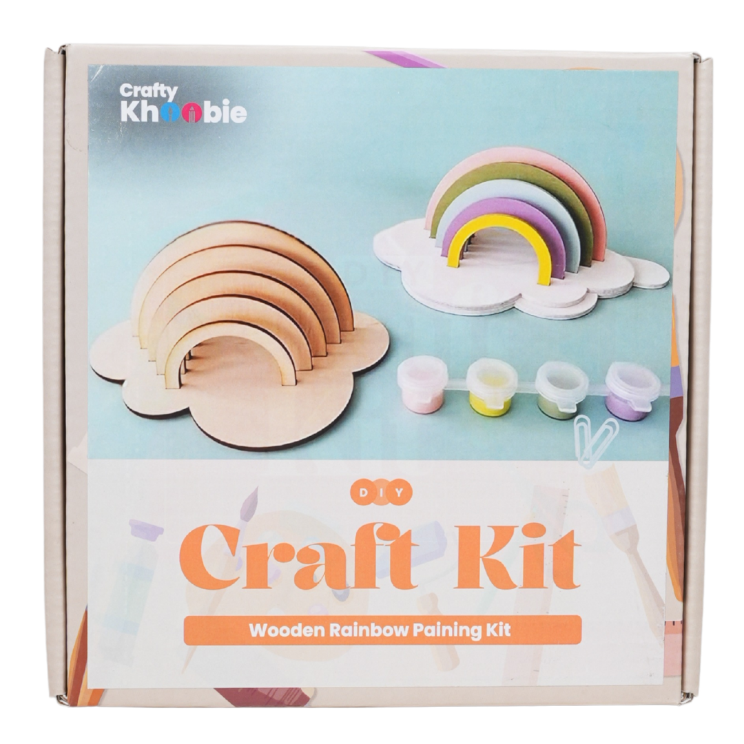 Crafty Khoobie DIY Paint Kit for Kids | Rainbow Wooden Cutouts |20 x 20 x 15 cm