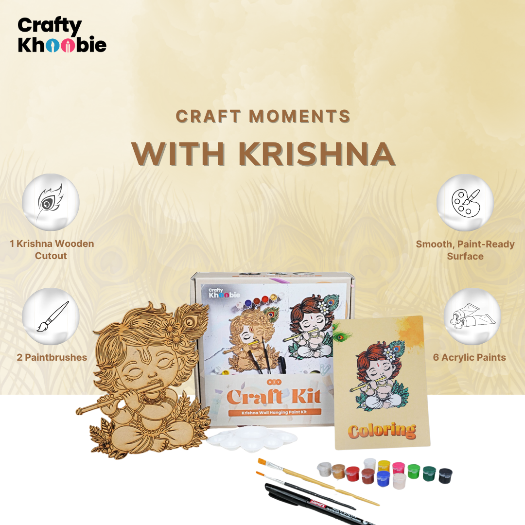 Crafty Khoobie DIY Paint Kit for Kids | Wooden Krishna ji Diy Painting Kit Wall Hanging|30 x 20 x 25 cm