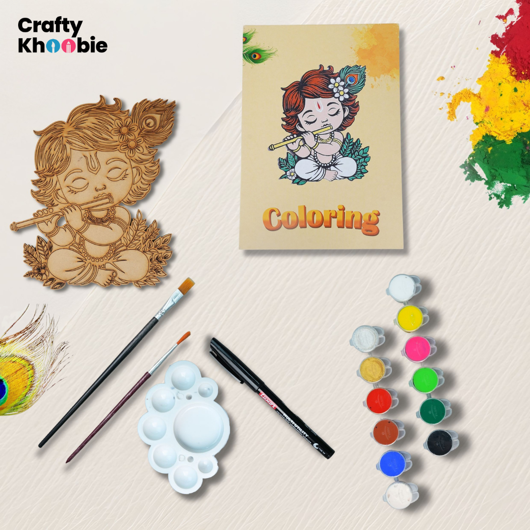 Crafty Khoobie DIY Paint Kit for Kids | Wooden Krishna ji Diy Painting Kit Wall Hanging|30 x 20 x 25 cm