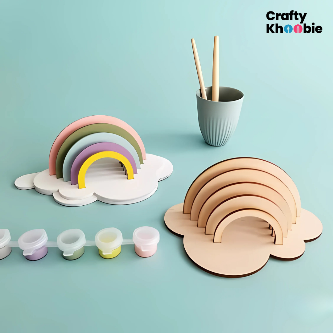 Crafty Khoobie DIY Paint Kit for Kids | Rainbow Wooden Cutouts |20 x 20 x 15 cm