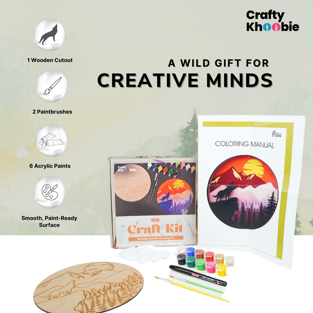Crafty Khoobie DIY Paint Kit for Kids | Wooden Animals Painting Kit|8 x 8 x 0.3 cm
