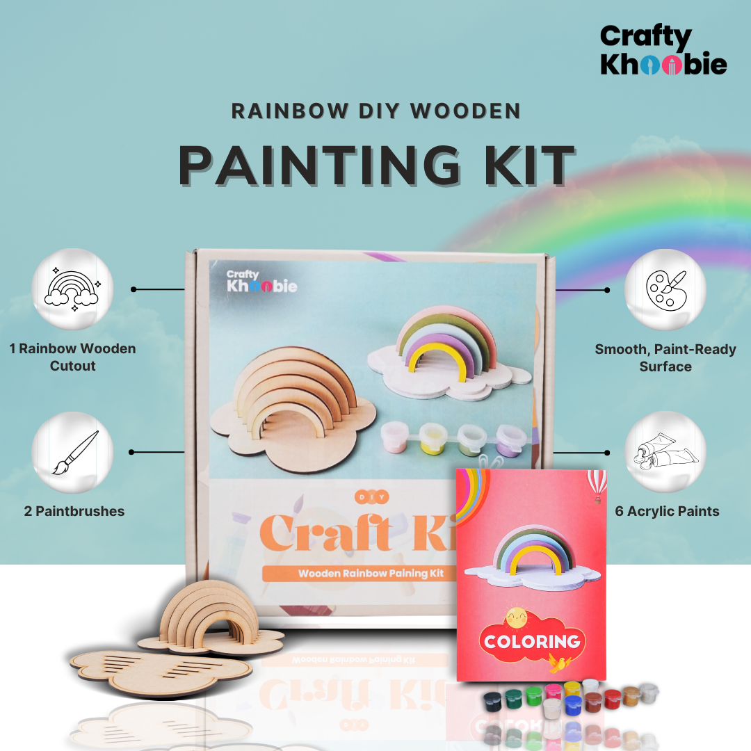 Crafty Khoobie DIY Paint Kit for Kids | Rainbow Wooden Cutouts |20 x 20 x 15 cm