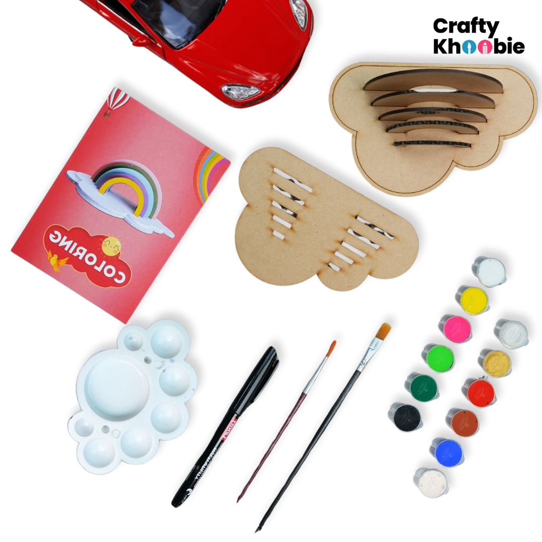 Crafty Khoobie DIY Paint Kit for Kids | Rainbow Wooden Cutouts |20 x 20 x 15 cm