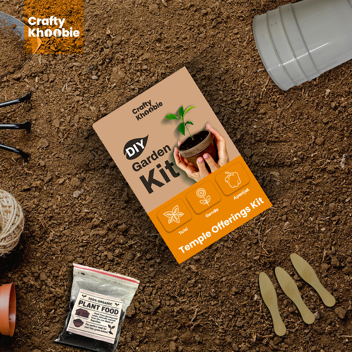 Crafty Khoobie 3 in 1 Temple Offerings Kit | DIY Kit of Sacred Plant Seeds– Tulsi, Genda & Aparijat Flower Seeds