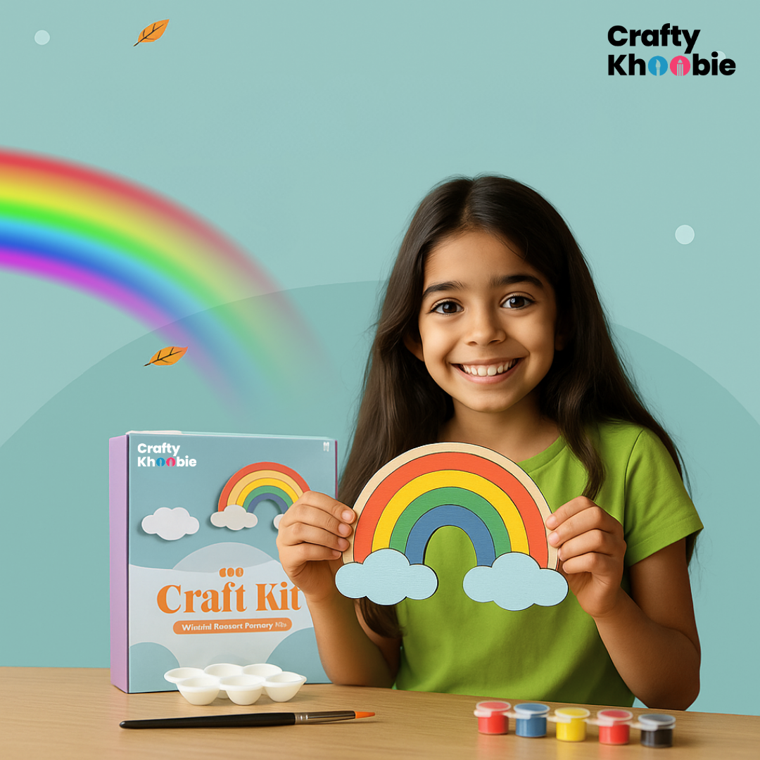 Crafty Khoobie DIY Paint Kit for Kids | Rainbow Wooden Cutouts |20 x 20 x 15 cm