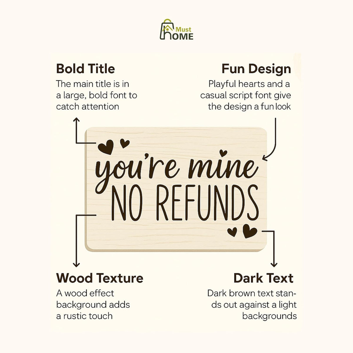 MustHome Gift items for women | You're Mine Wooden Decorative Sign 8cm by 16 cm