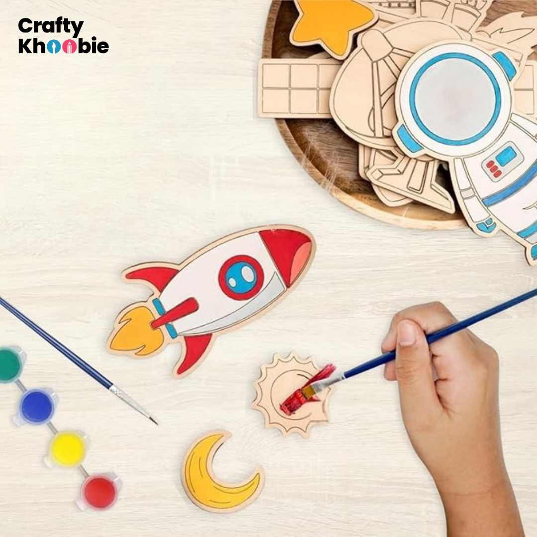 Crafty Khoobie DIY Wood Paint Set for Kids | Space Astronaut Painting Kit,10 Pices