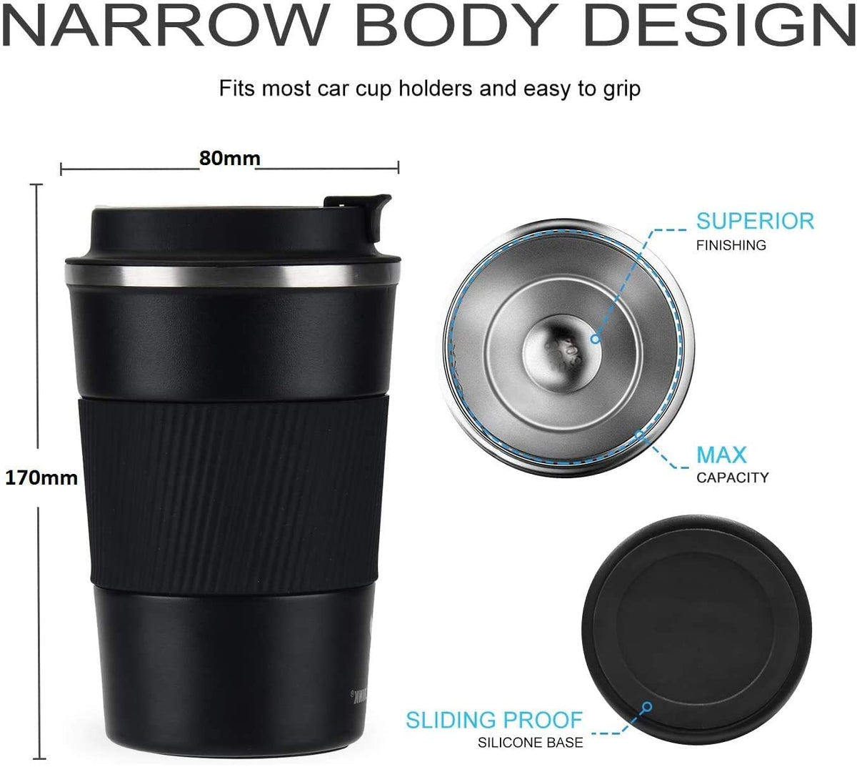Musthome Coffee Mug Flask Insulated Leak Proof with lid Travel Tumbler Thermos Sipper Steel Mug- Hot and Cold for 6 Hour,500ml |‎9W x 8H cm
