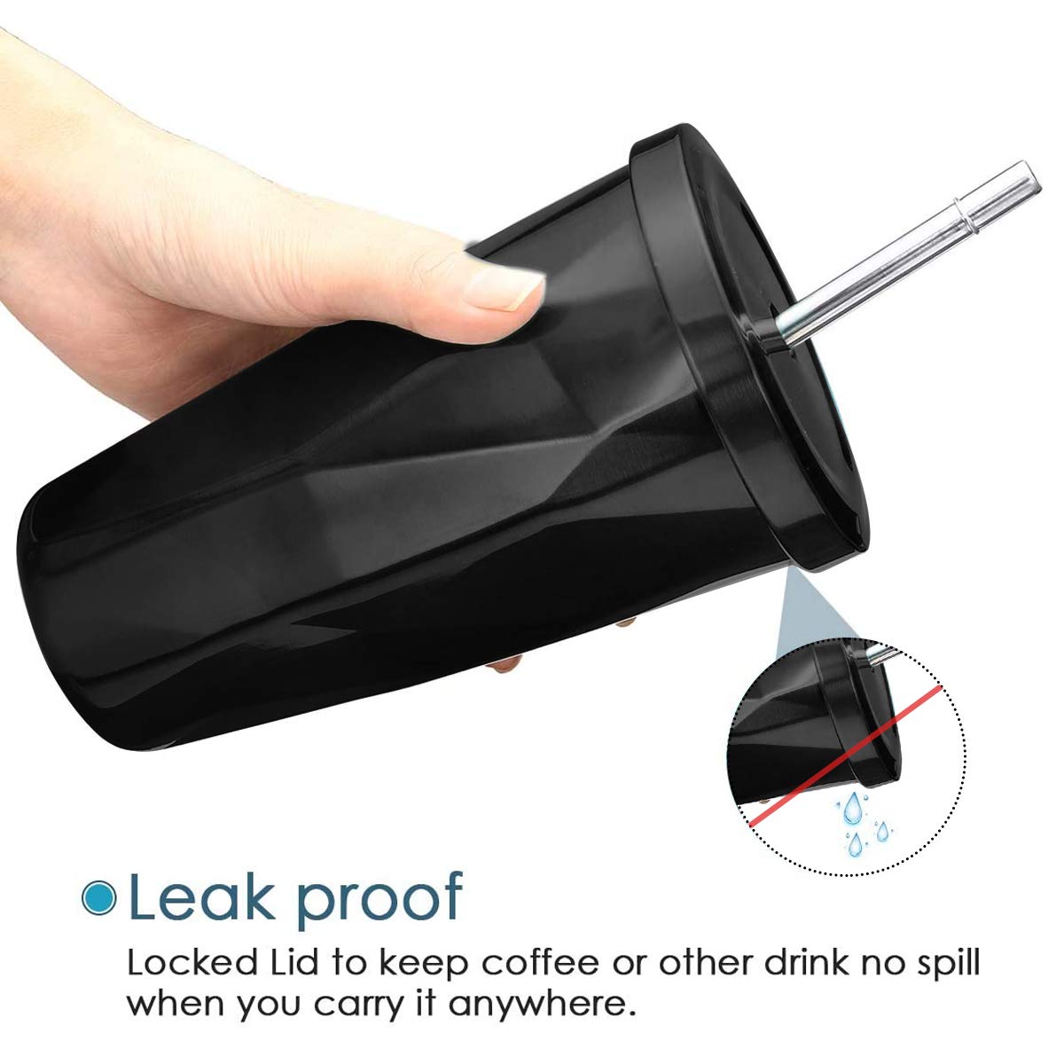 MustHome Diamond Tumbler with Straw Double Wall Insulated Stainless Steel Flask,‎500 ml|7W x 7H cm