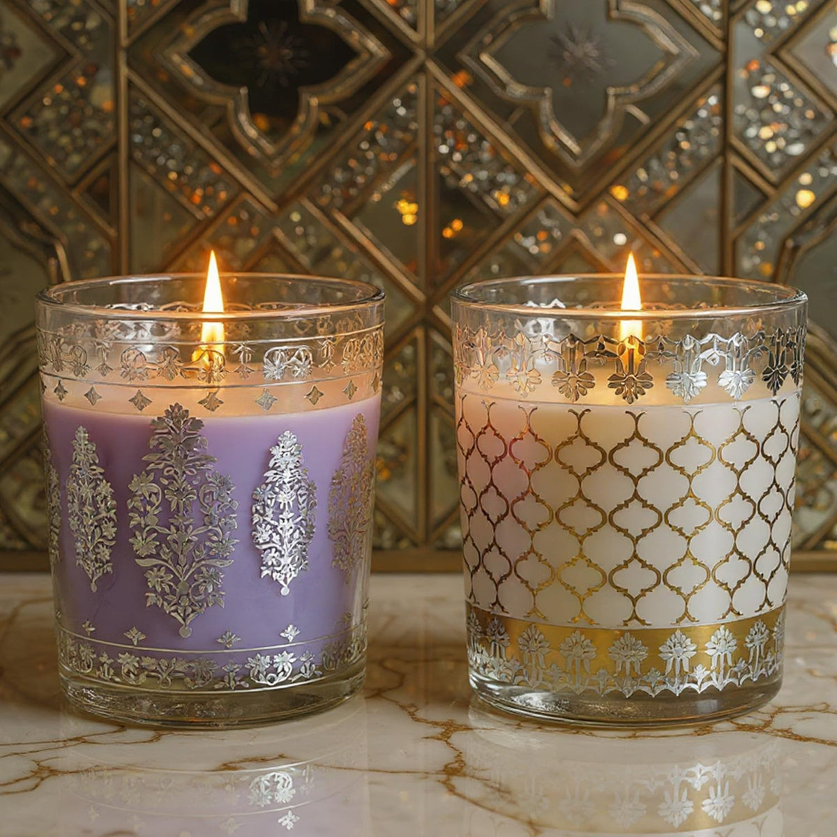 Pack of 2 Scented Shot Glass Candle Festive Gift Box | Sheesh Mahal Inspired|43 g| 	5.5W x 6H CM
