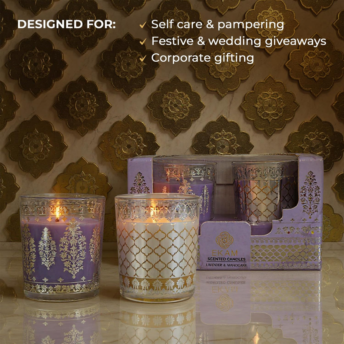 Pack of 2 Scented Shot Glass Candle Festive Gift Box | Sheesh Mahal Inspired|43 g| 	5.5W x 6H CM
