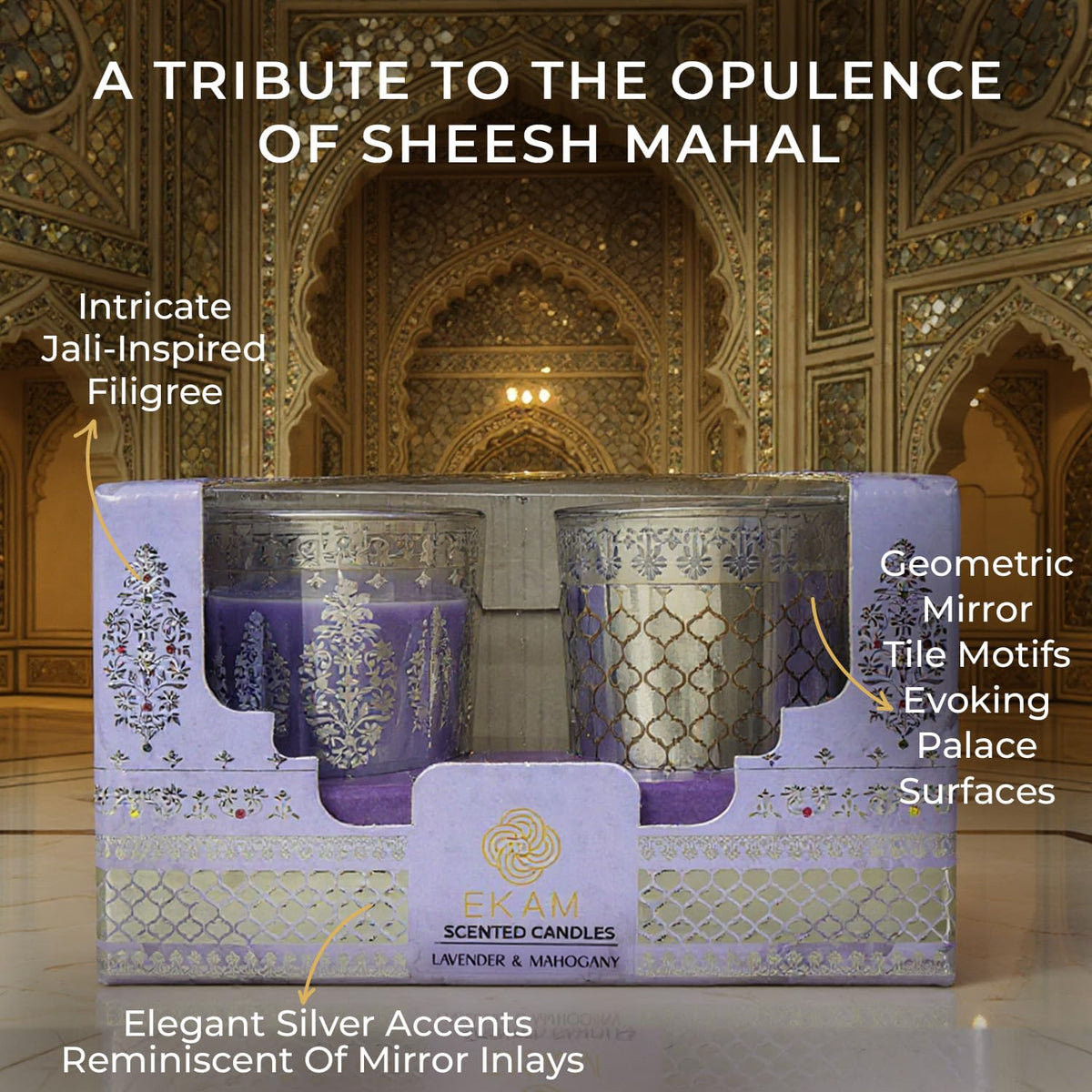 Pack of 2 Scented Shot Glass Candle Festive Gift Box | Sheesh Mahal Inspired|43 g| 	5.5W x 6H CM