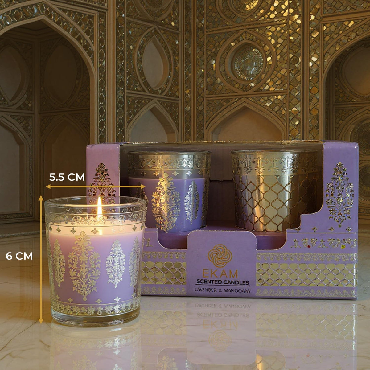 Pack of 2 Scented Shot Glass Candle Festive Gift Box | Sheesh Mahal Inspired|43 g| 	5.5W x 6H CM