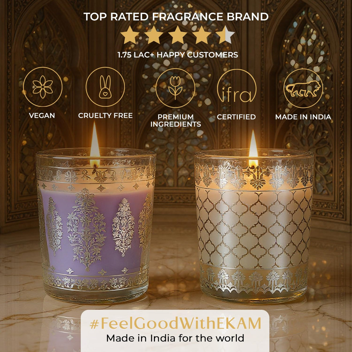 Pack of 2 Scented Shot Glass Candle Festive Gift Box | Sheesh Mahal Inspired|43 g| 	5.5W x 6H CM
