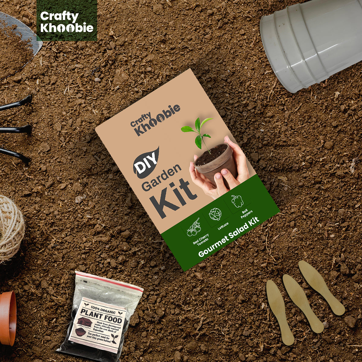 Crafty Khoobie 3 in 1 Gourmet Salad Kit | DIY Kit of Vegetable Seeds for Home Garden |Bell Peppers, Lettuce & Red Cherry Tomato Plant Seeds