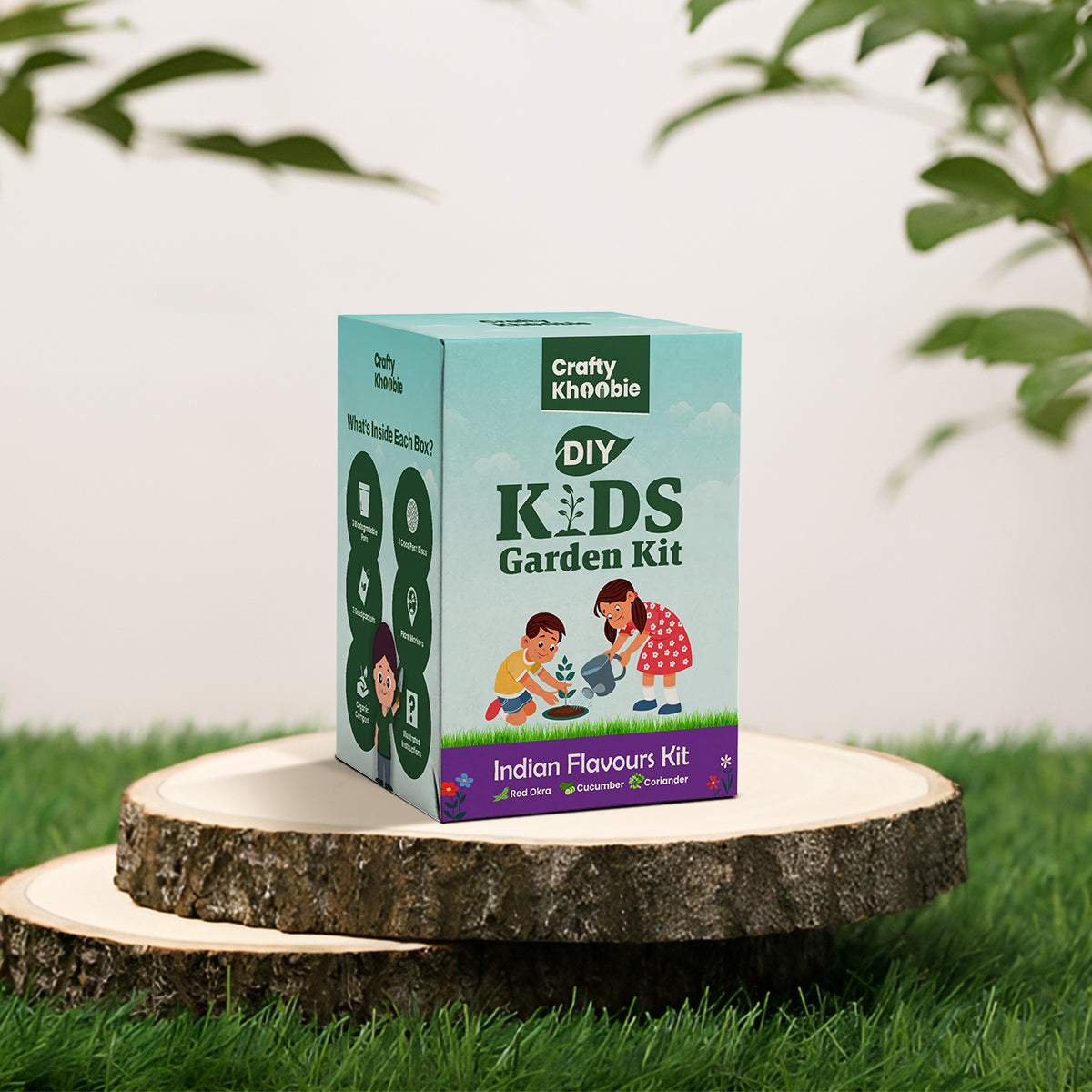 Crafty Khoobie 3 in 1 Indian Flavours Kit | DIY Kit of Vegetable Seeds for Home Garden |Red Okra, Cucumber & Coriander Plant Seeds