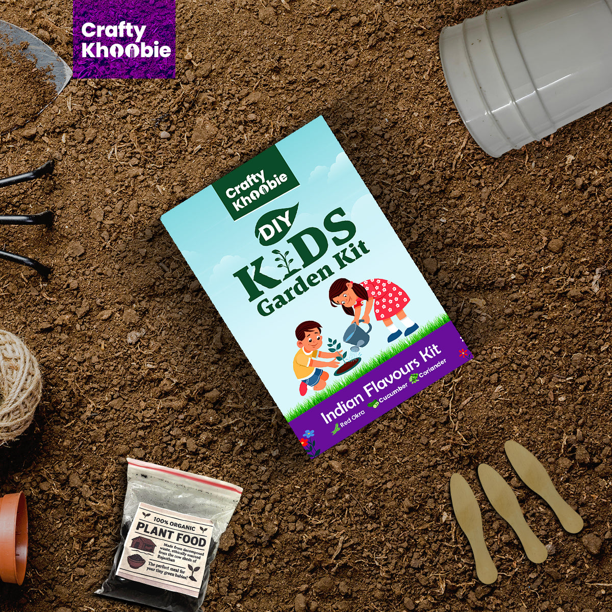 Crafty Khoobie 3 in 1 Indian Flavours Kit | DIY Kit of Vegetable Seeds for Home Garden |Red Okra, Cucumber & Coriander Plant Seeds