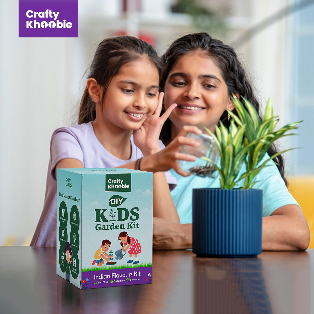 Crafty Khoobie 3 in 1 Indian Flavours Kit | DIY Kit of Vegetable Seeds for Home Garden |Red Okra, Cucumber & Coriander Plant Seeds