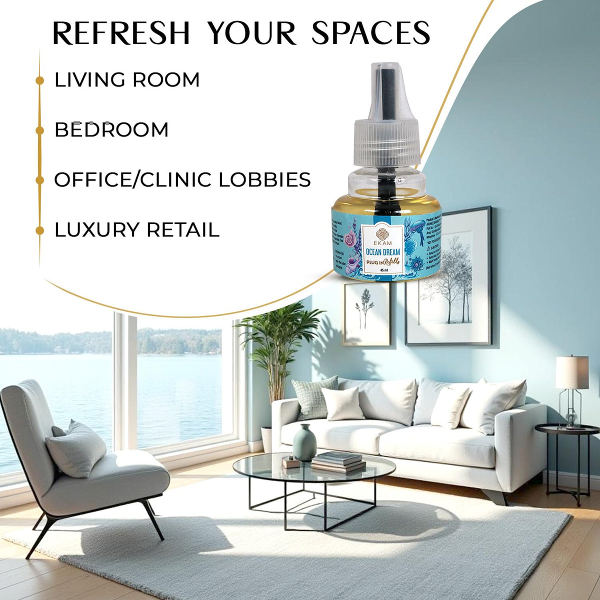 Plug-In Air Freshener Kit (Machine + 45ml Refill) | Ocean Dream Scent | 9 x 10.5 x 4.5 CM