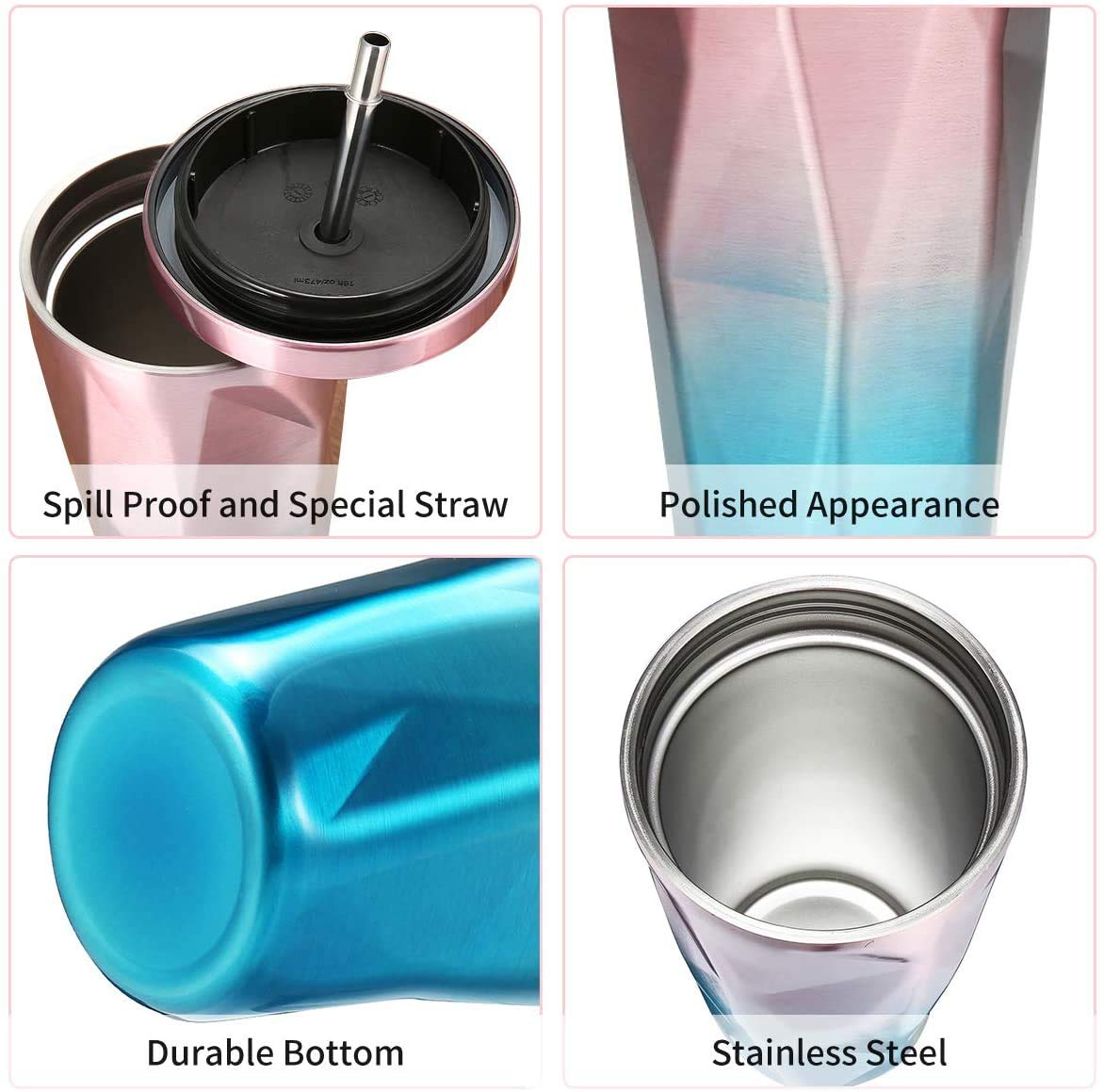 MustHome Stainless Steel Diamond Shaped Double Walled Vacuum Insulated Mug ,‎500 ml|9W x 17H cm