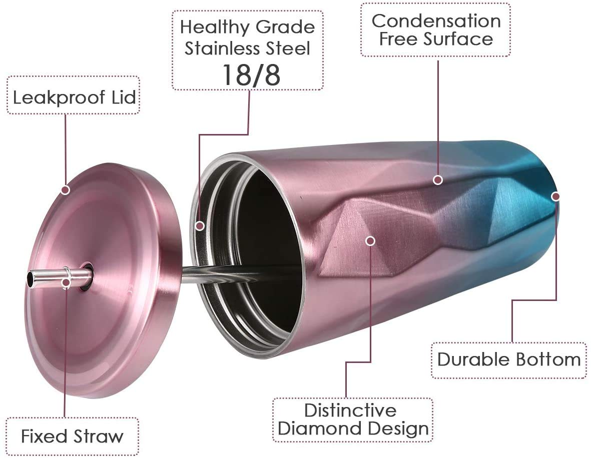 MustHome Stainless Steel Diamond Shaped Double Walled Vacuum Insulated Mug ,‎500 ml|9W x 17H cm