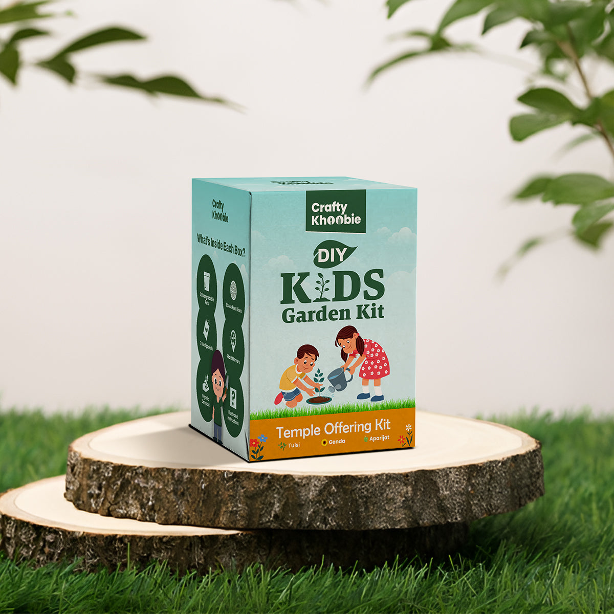 Crafty Khoobie 3 in 1 Temple Offering Kit | DIY Kit of Sacred Plant Seeds for Home Garden |Tulsi, Genda & Aparijat