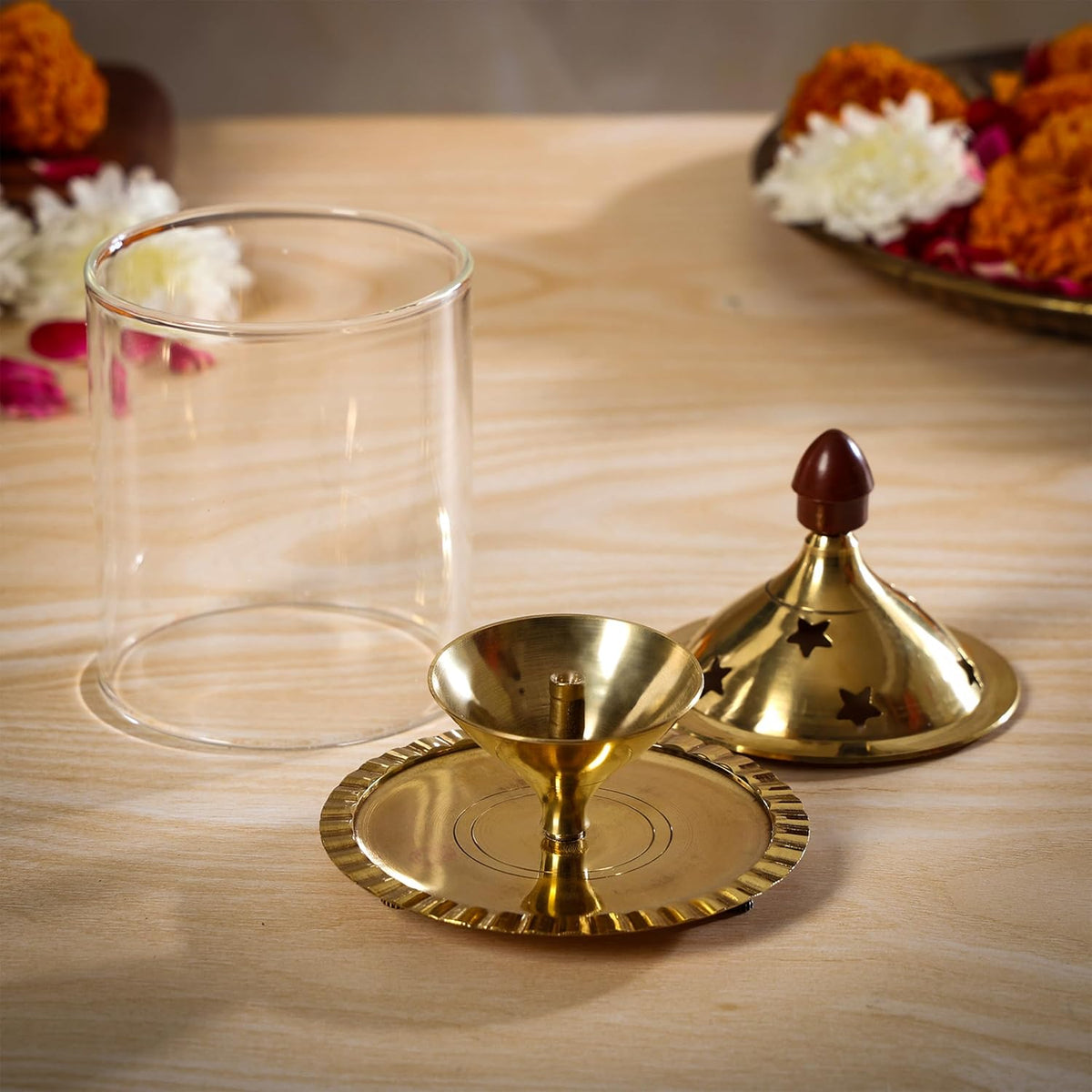 Akhand Diya with Adjustable bati | Diya for Pooja | Tea Light Holder |	8L x 8W x 12H