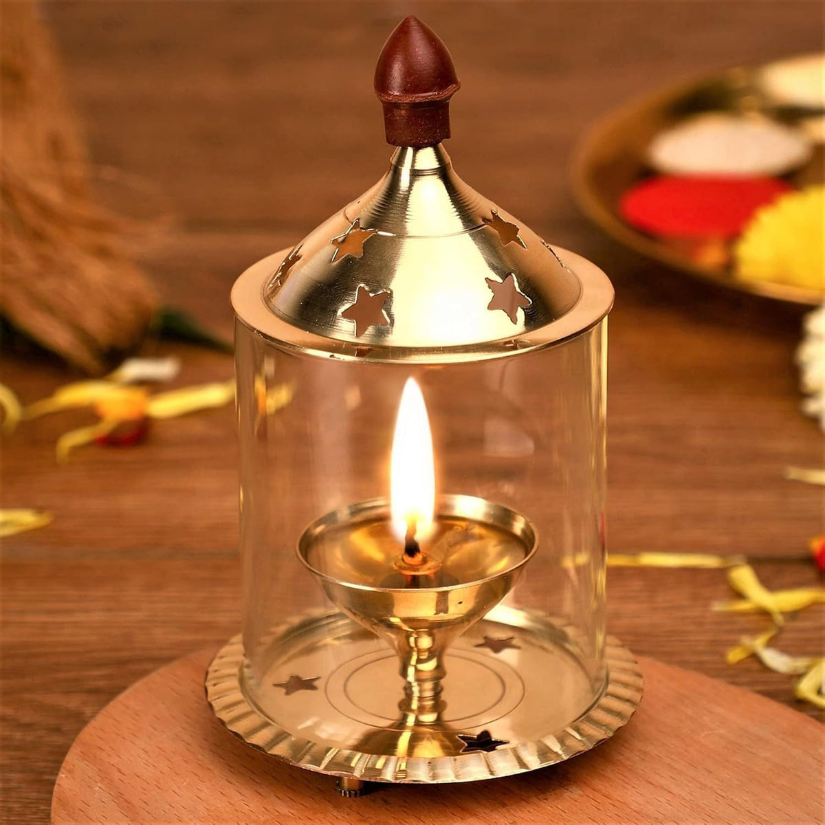 Akhand Diya with Adjustable bati | Diya for Pooja | Tea Light Holder |	8L x 8W x 12H