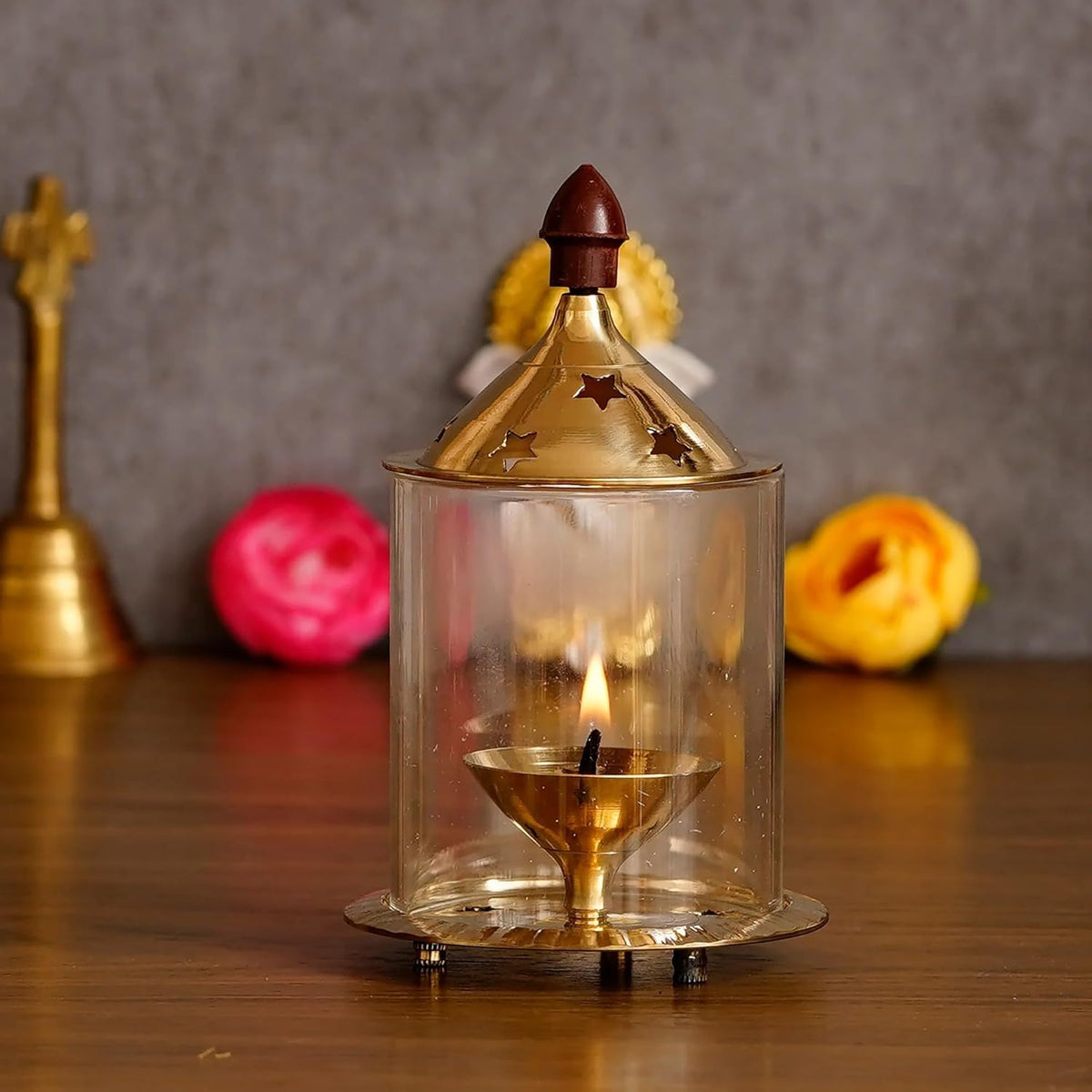 Akhand Diya with Adjustable bati | Diya for Pooja | Tea Light Holder |	8L x 8W x 12H