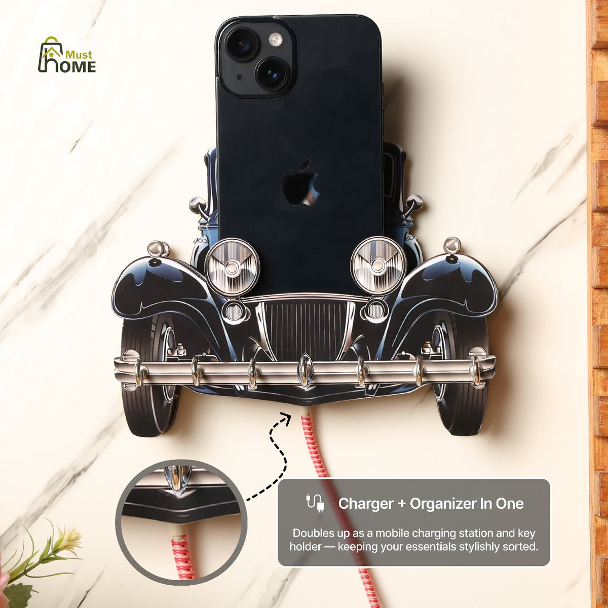 MustHome Key with Phone Holder for Home | 7 Hook|16x 12.4 CM