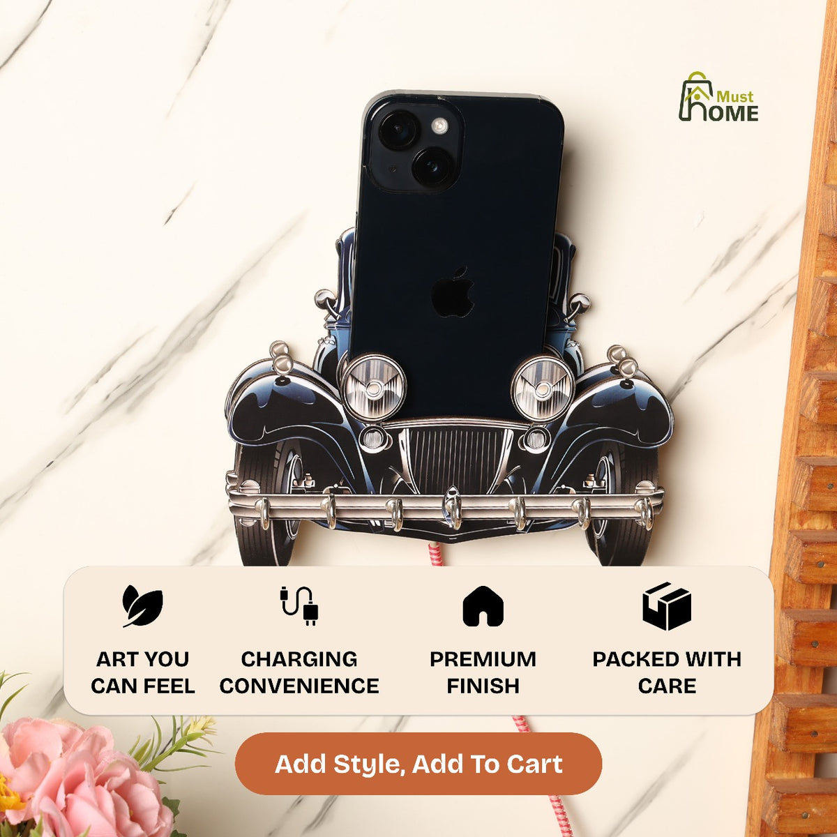 MustHome Key with Phone Holder for Home | 7 Hook|16x 12.4 CM