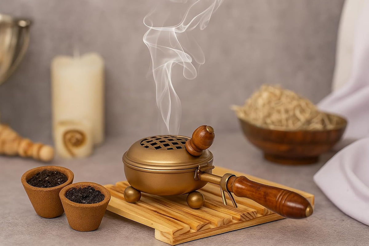 MustHome Brass Dhuna Loban Burner | Dhoop Holder | Dhoop Stand | 26L x 12W x 9Th