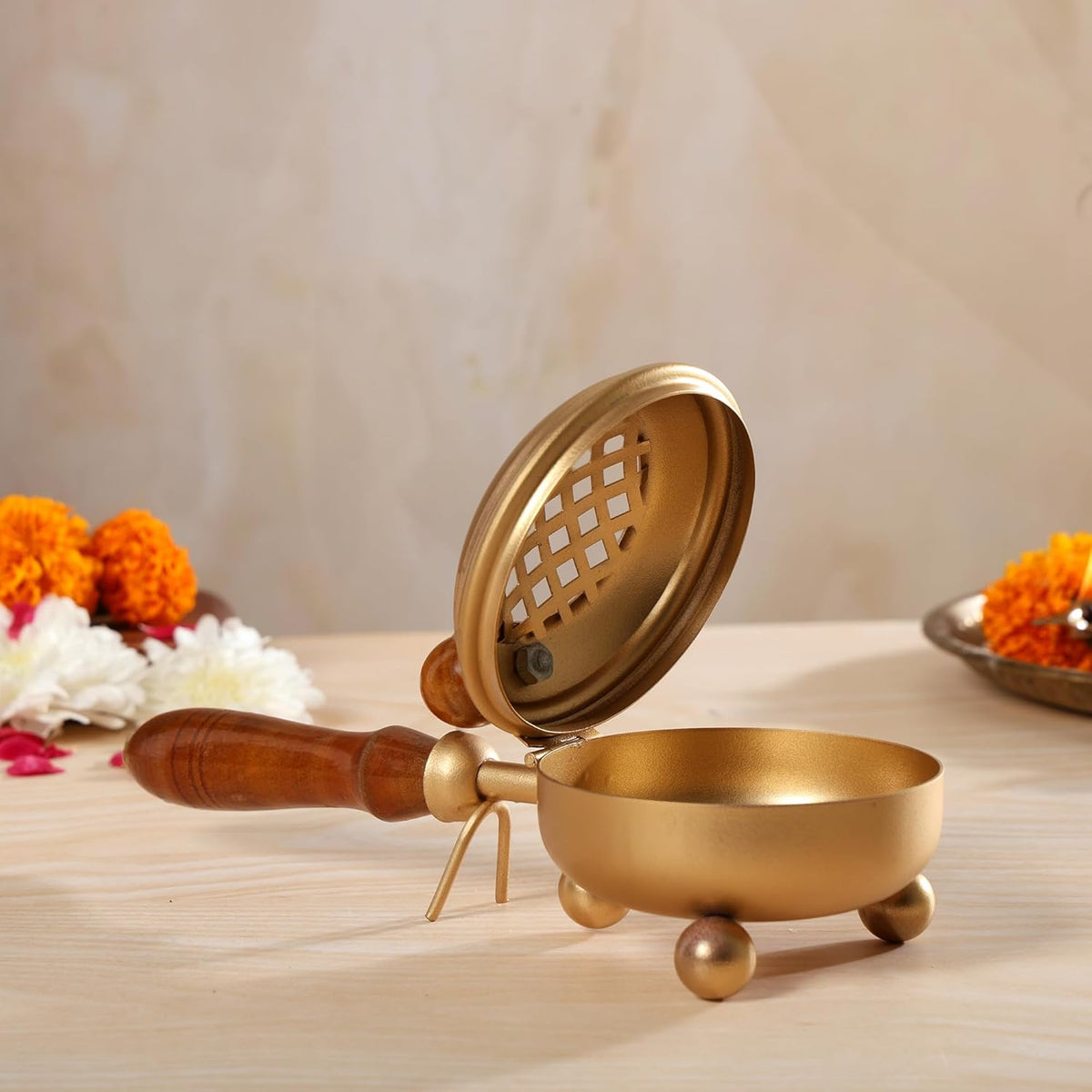 MustHome Brass Dhuna Loban Burner | Dhoop Holder | Dhoop Stand | 26L x 12W x 9Th