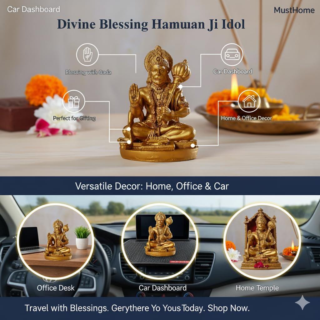 Hanuman Murti | Handcraft Car Dashboard Bahubali Hanuman Ji |Diwali Gift Dimensions|9L x 5W x 5H cm