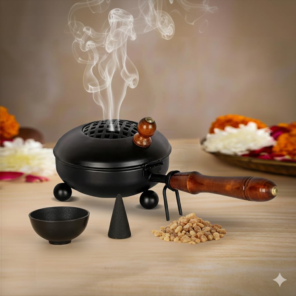 Handcrafted Metal Dhoop Dani Incense Burner |26L x 12W x 9Th cm