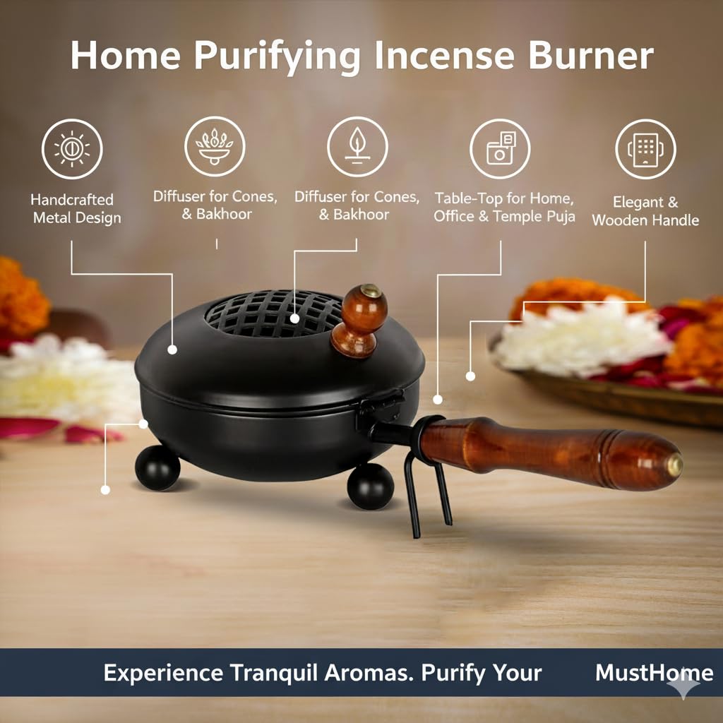 Handcrafted Metal Dhoop Dani Incense Burner |26L x 12W x 9Th cm