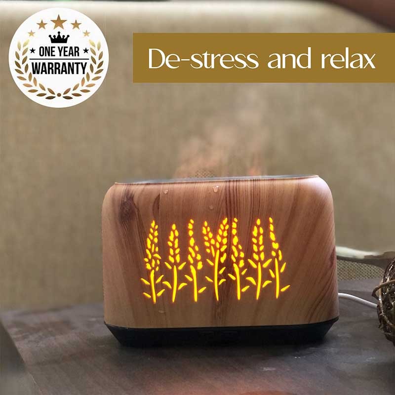 YX 1816 Lightwood with Grey Base Flame Aroma Diffuser| 15.5 x 7 x 11 cm