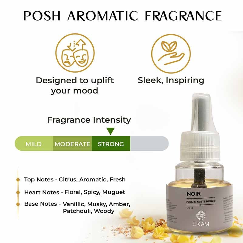 EKAM Plug-In Air Freshener Kit (Machine + 45ml Refill) | Noir Scent |10.5 x 4.5 x 9CM