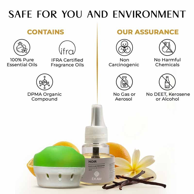 EKAM Plug-In Air Freshener Kit (Machine + 45ml Refill) | Noir Scent |10.5 x 4.5 x 9CM