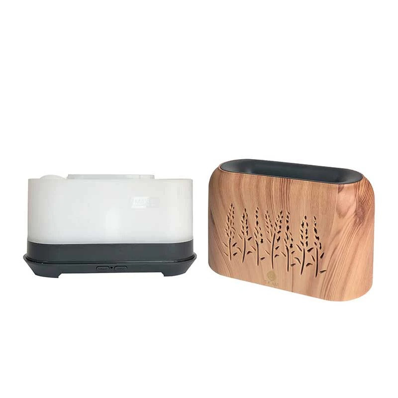 YX 1816 Lightwood with Grey Base Flame Aroma Diffuser| 15.5 x 7 x 11 cm