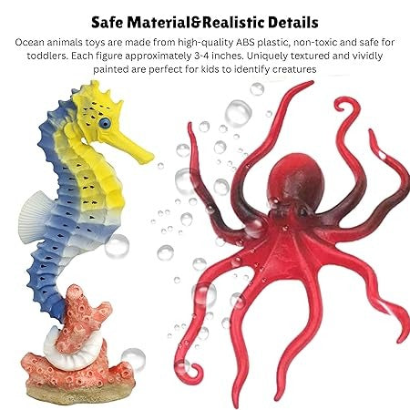 Aquatic Sea Animals Toy Set for Kids Medium Size Water Animal 6PCs Marine Jelly Fish Action Figurines for Boys & Girls