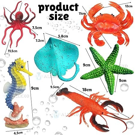 Aquatic Sea Animals Toy Set for Kids Medium Size Water Animal 6PCs Marine Jelly Fish Action Figurines for Boys & Girls