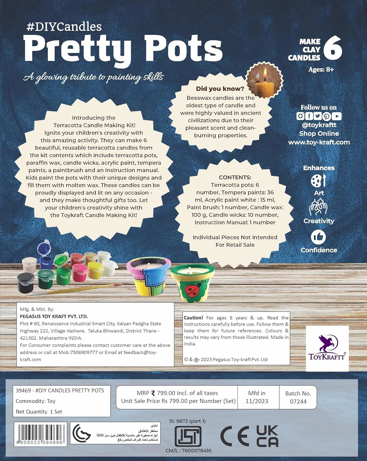 Pot Painting Candle Making Art and Craft kit, DIY Kit for Age 8 to 12 |