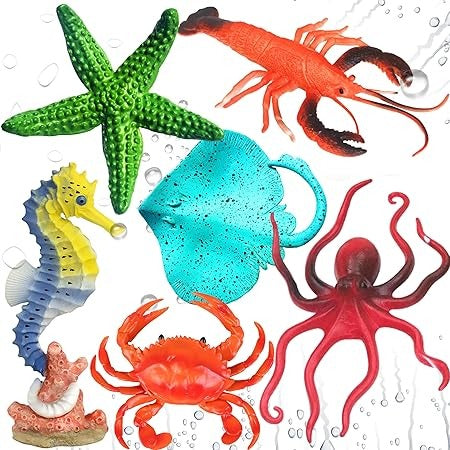 Aquatic Sea Animals Toy Set for Kids Medium Size Water Animal 6PCs Marine Jelly Fish Action Figurines for Boys & Girls