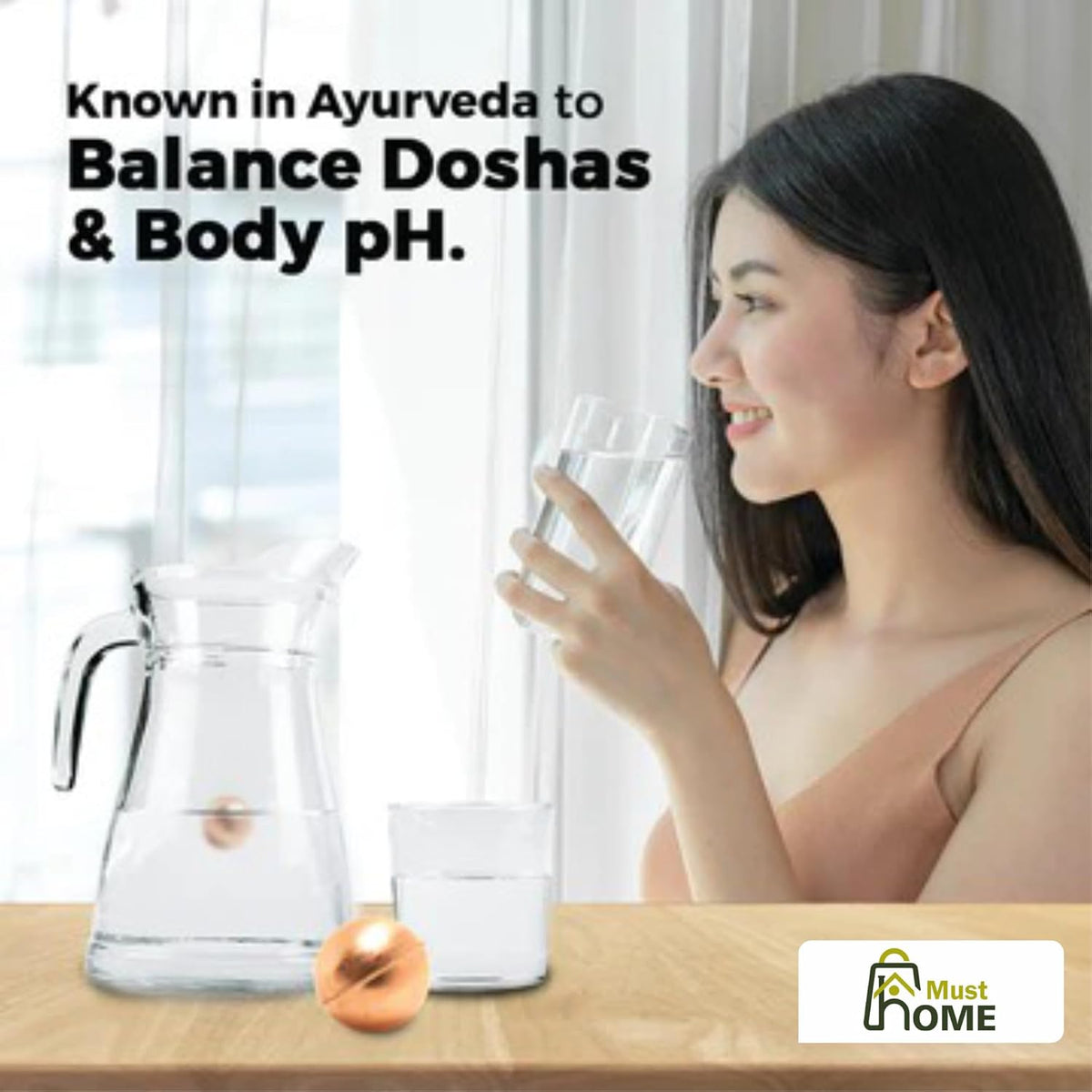 Musthome Copper Water Bottle Alternative Ayurvedic Organic Pure Copper Ball, 99% Purity