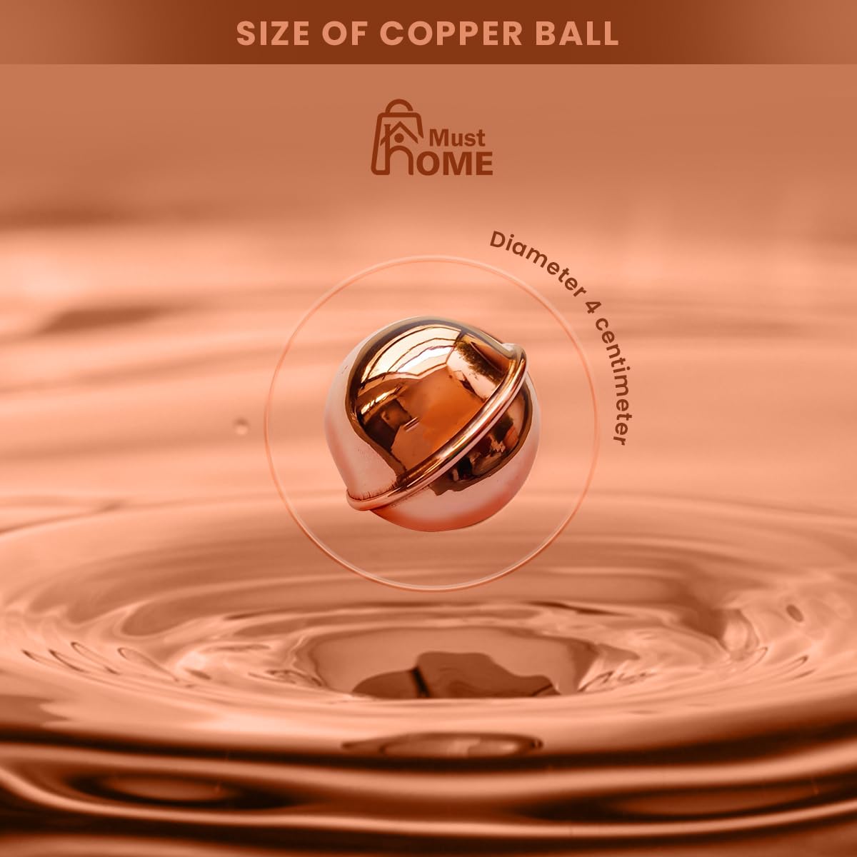 Musthome Copper Water Bottle Alternative Ayurvedic Organic Pure Copper Ball, 99% Purity