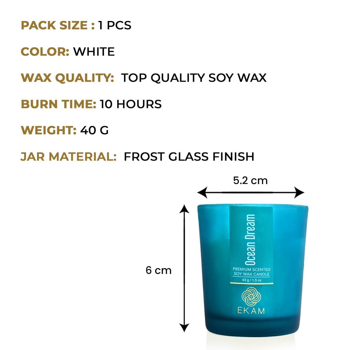 Ocean Dream Votive Soy Wax Scented Candle, 40 Grams, 10 Hours Burn Time| 5.5W x 6H