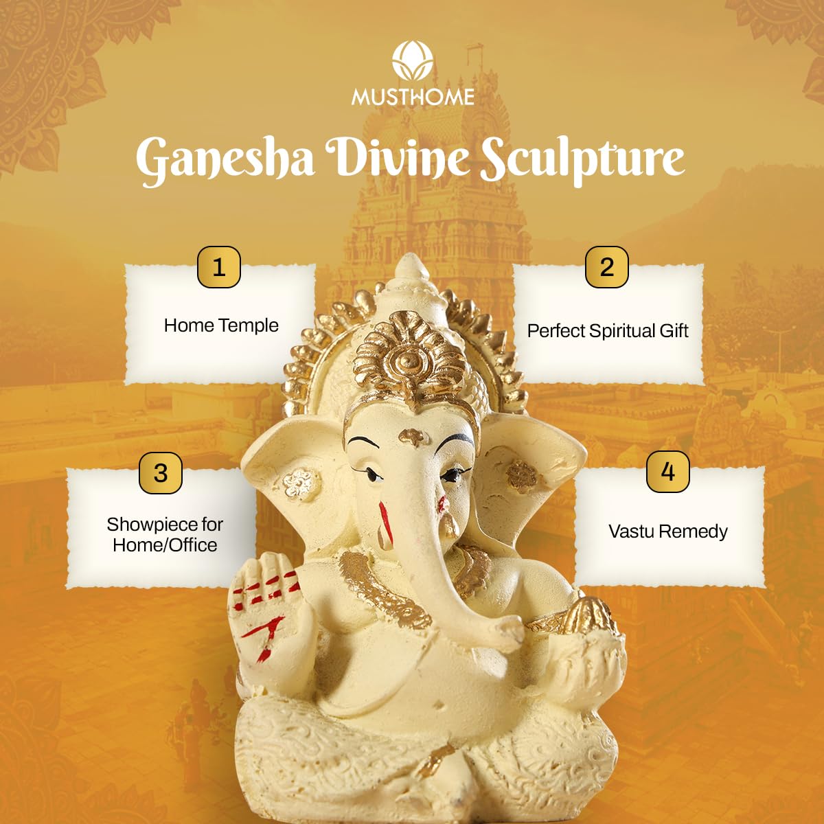 Ganesha Idol Car Dashboard Idol Ganesha Murti Ganpati Idol for Home Decor | 9L x 5W x 5Hcm